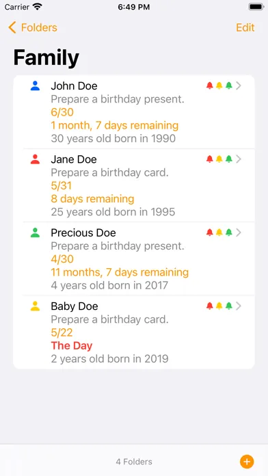 Birthday List - Alarm Reminder Screenshots
