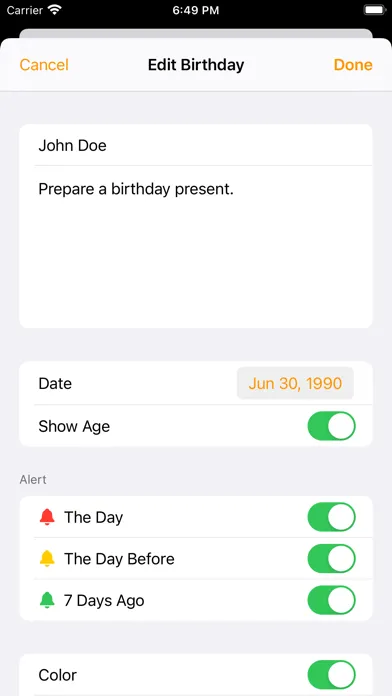Birthday List - Alarm Reminder Screenshots