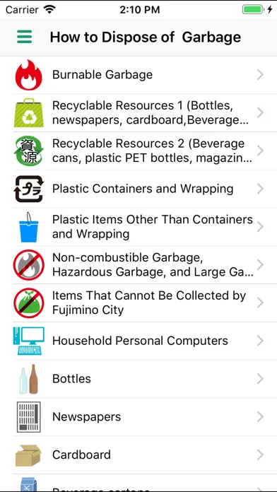 Fujimino Garbage Sorting App Screenshots