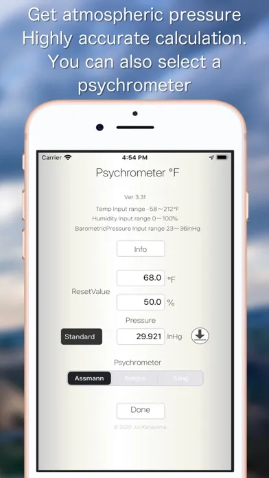 Capturas de tela do Psychrometer °F
