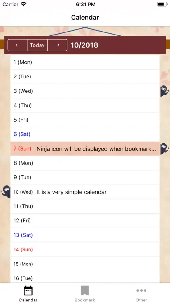 Captures d'écran de Simple "Ninja Calendar"