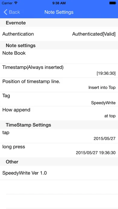 SpeedyWrite - Can quickly writing and append a note for Evernote. سکرین شاٹس