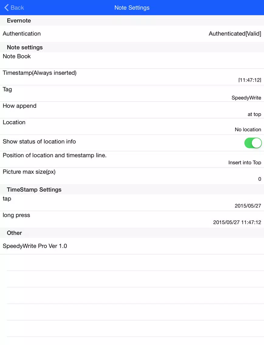 Tangkapan skrin SpeedyWrite Pro - Can quickly writing and append a note to Evernote. iPad 