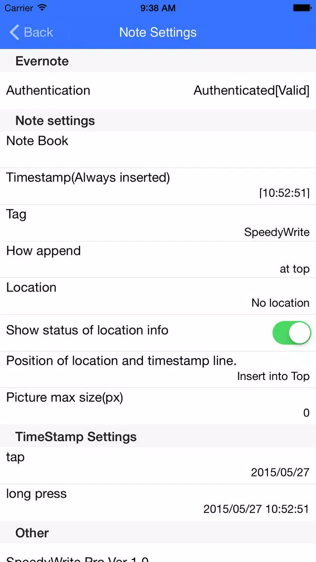 Tangkapan skrin SpeedyWrite Pro - Can quickly writing and append a note to Evernote.