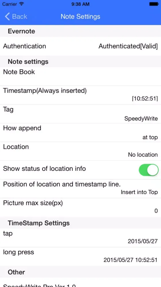 Tangkapan layar SpeedyWrite Pro - Can quickly writing and append a note to Evernote.