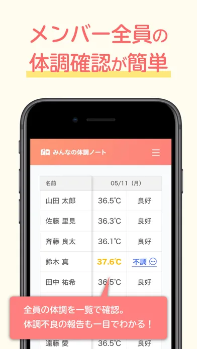 みんなの体調ノート for チーム-体温体調の管理共有应用截图