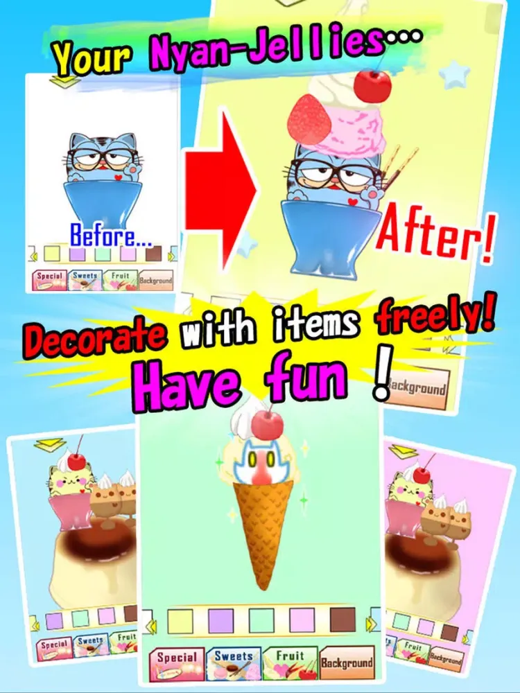 Capturas de tela do Nyan-Jelly Get & Float: Decorate with sweets! iPad 