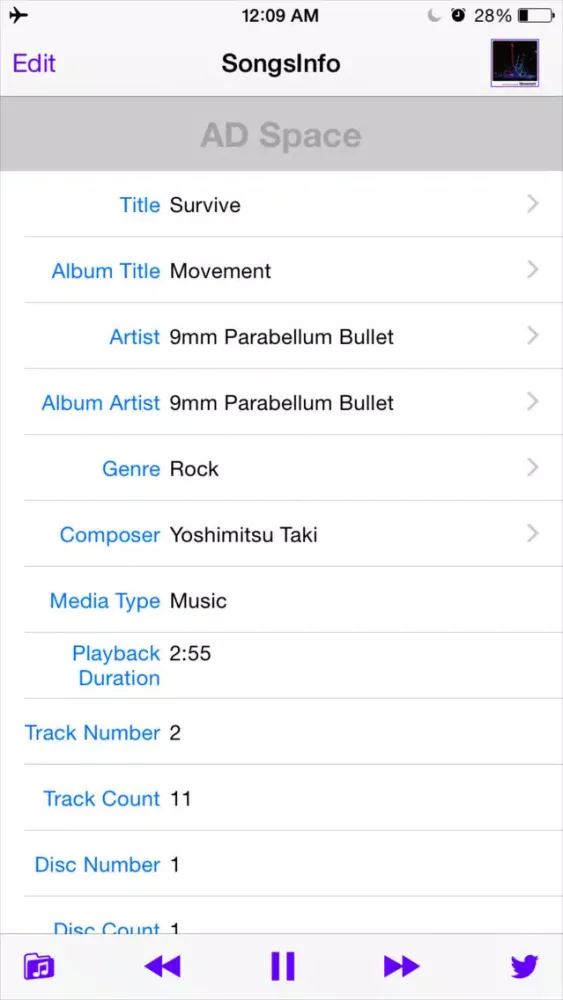 Ảnh chụp màn hình của SongsInfo