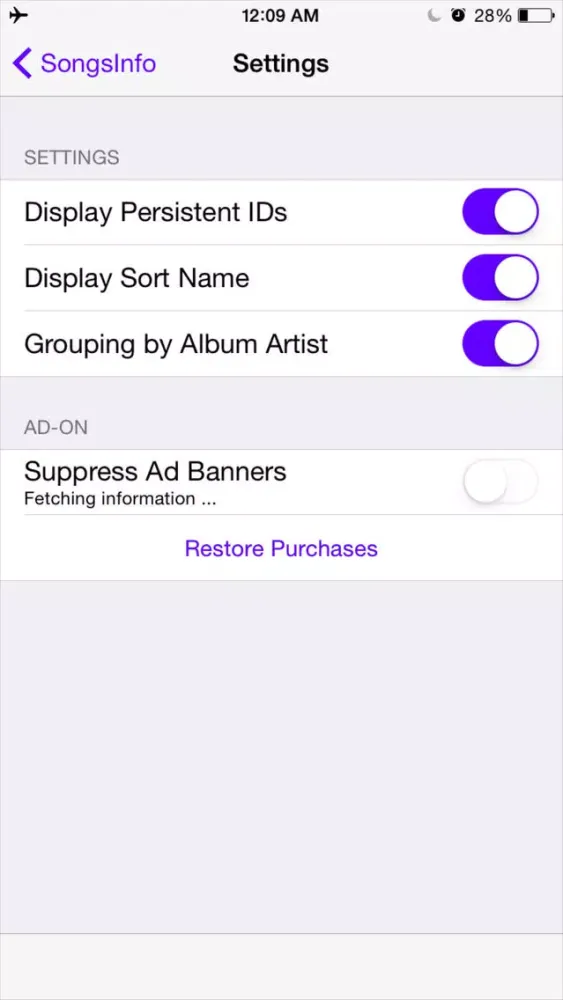 Ảnh chụp màn hình của SongsInfo