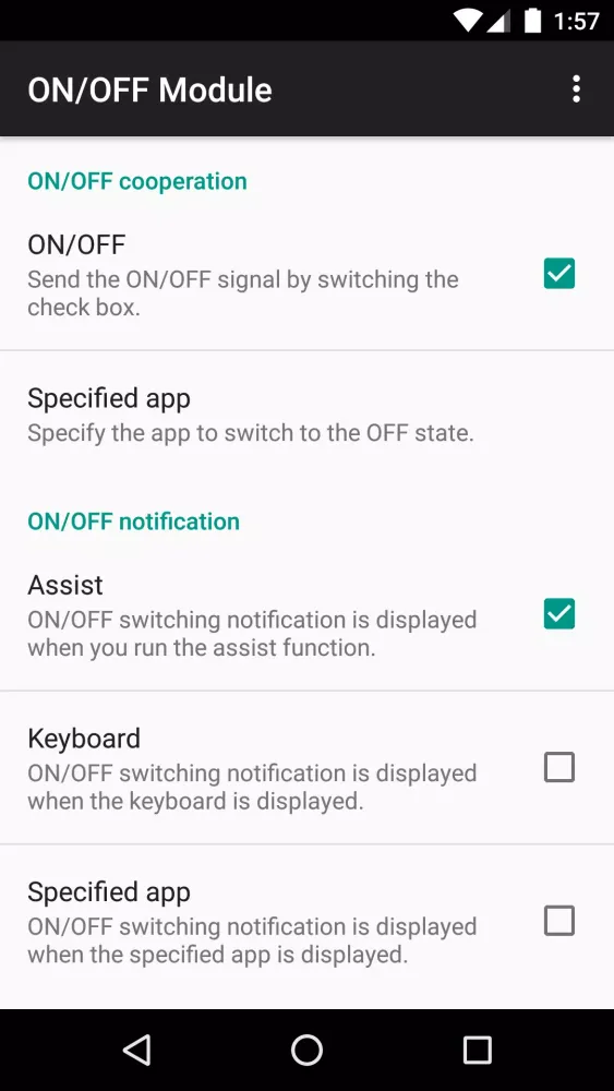 Capturas de pantalla de ON/OFF Module