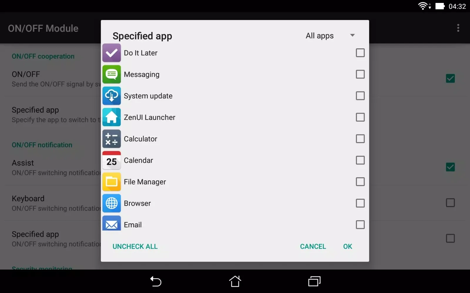 Capturas de pantalla de ON/OFF Module