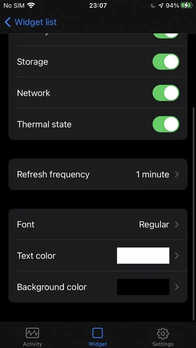Data Activity Widget Screenshots