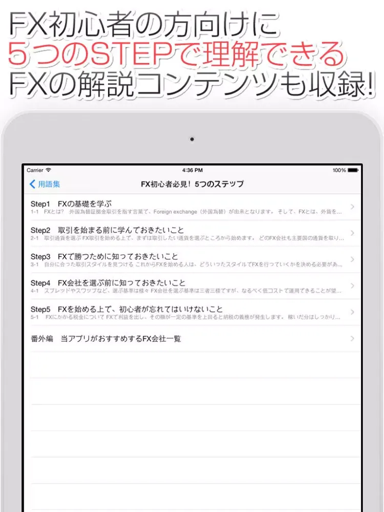 Capturas de tela do FX用語集アプリ for iPad - 初心者が迷いがちなFX用語を徹底解説！ iPad 