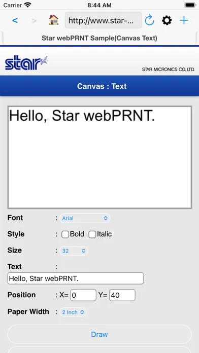Ảnh chụp màn hình của Star webPRNT Browser