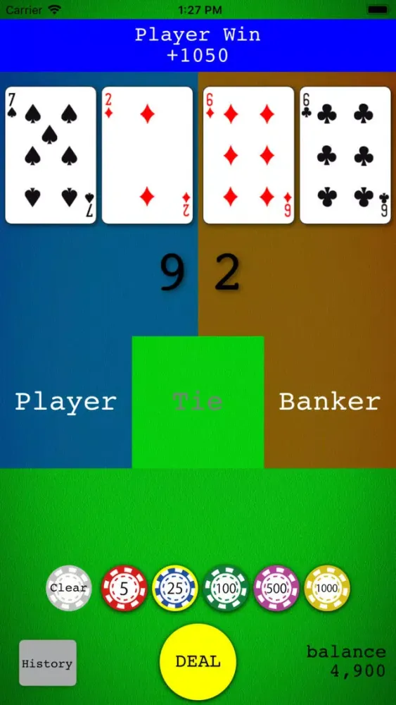 Ảnh chụp màn hình của Simple Baccarat Game