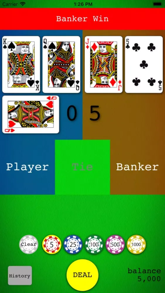 Ảnh chụp màn hình của Simple Baccarat Game