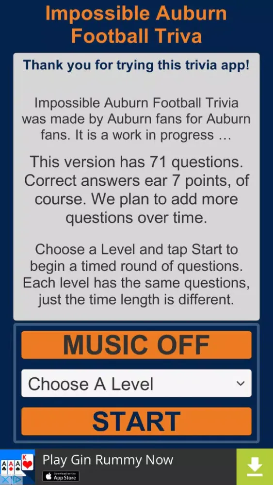 Capturas de tela do Impossible Auburn Football Trivia