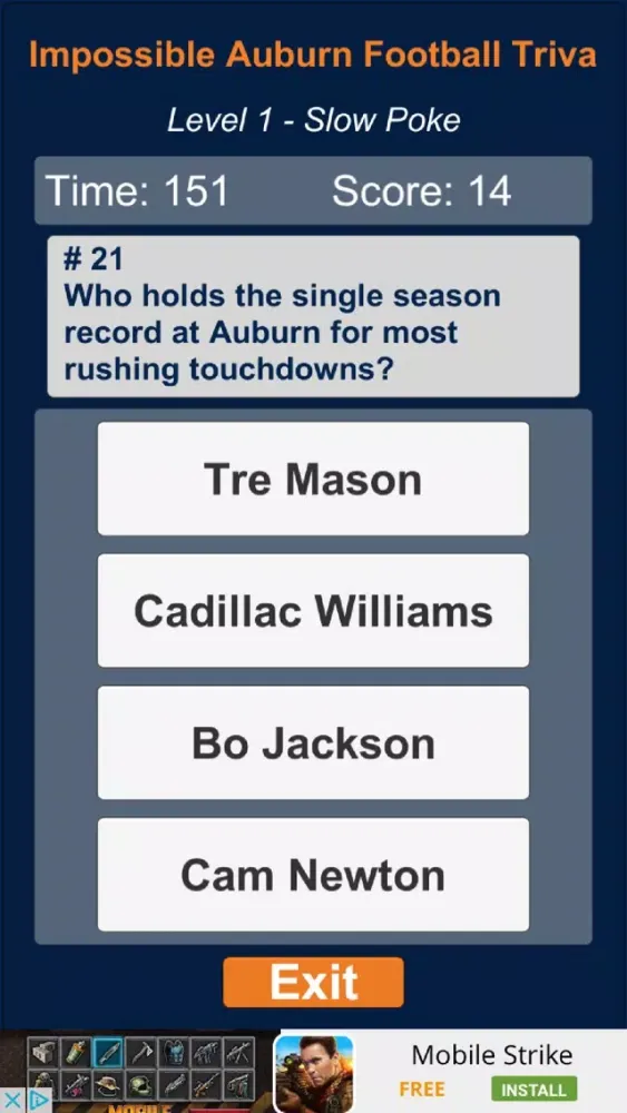 Capturas de tela do Impossible Auburn Football Trivia
