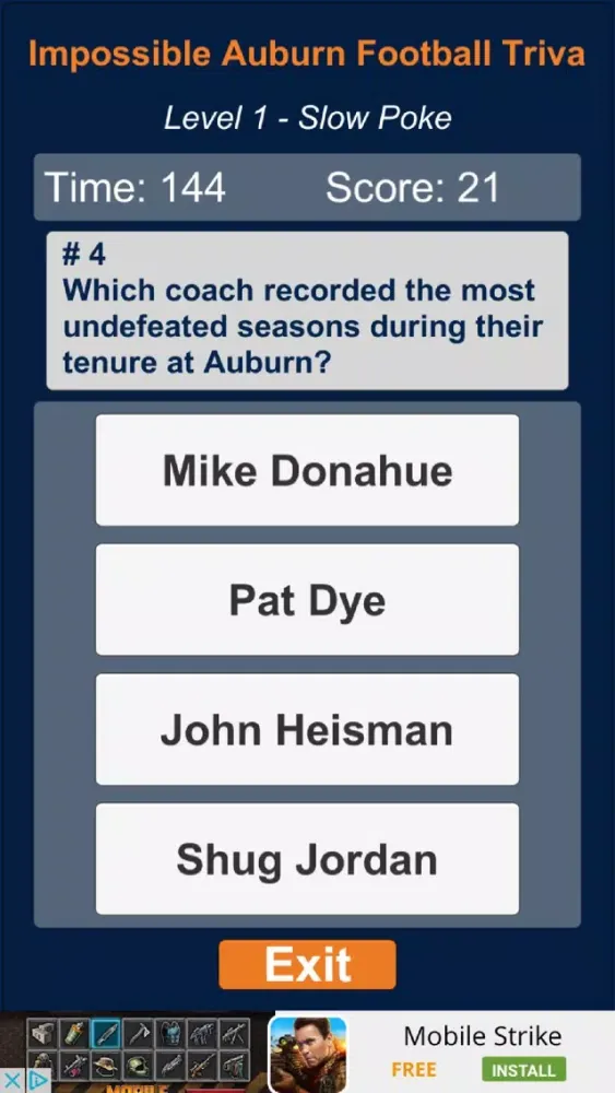 Capturas de tela do Impossible Auburn Football Trivia