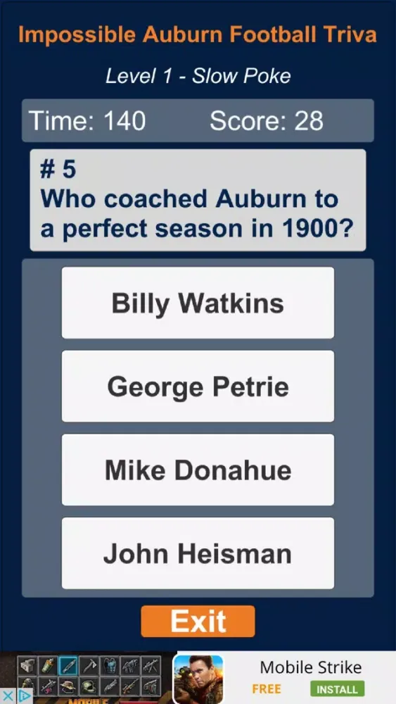 Capturas de tela do Impossible Auburn Football Trivia
