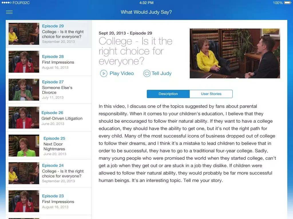 Tangkapan layar Judge Judy iPad 