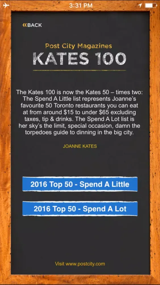 Tangkapan skrin Joanne Kates 100 Best Toronto Restaurants