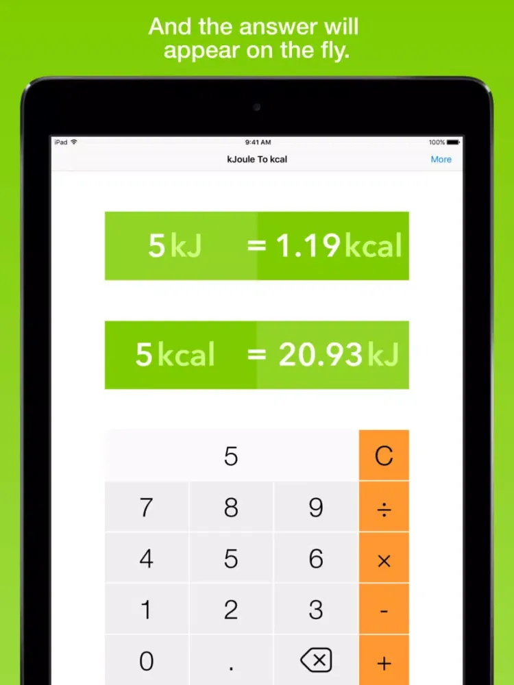 kJoule To kcal, the fastest energy converter iPad  스크린샷
