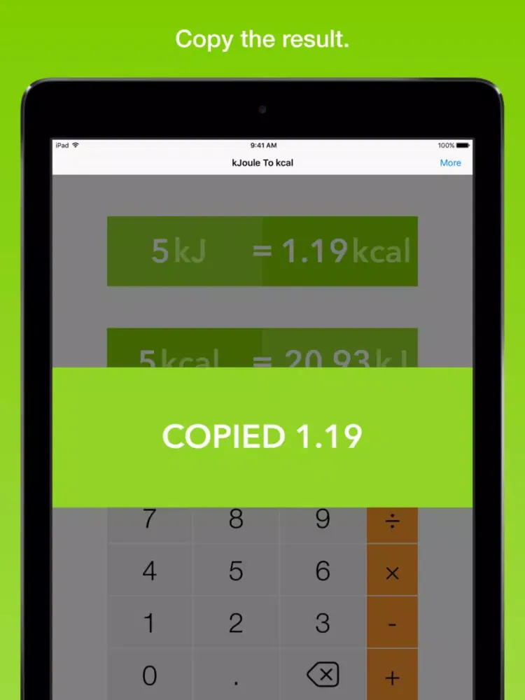 kJoule To kcal, the fastest energy converter iPad  스크린샷