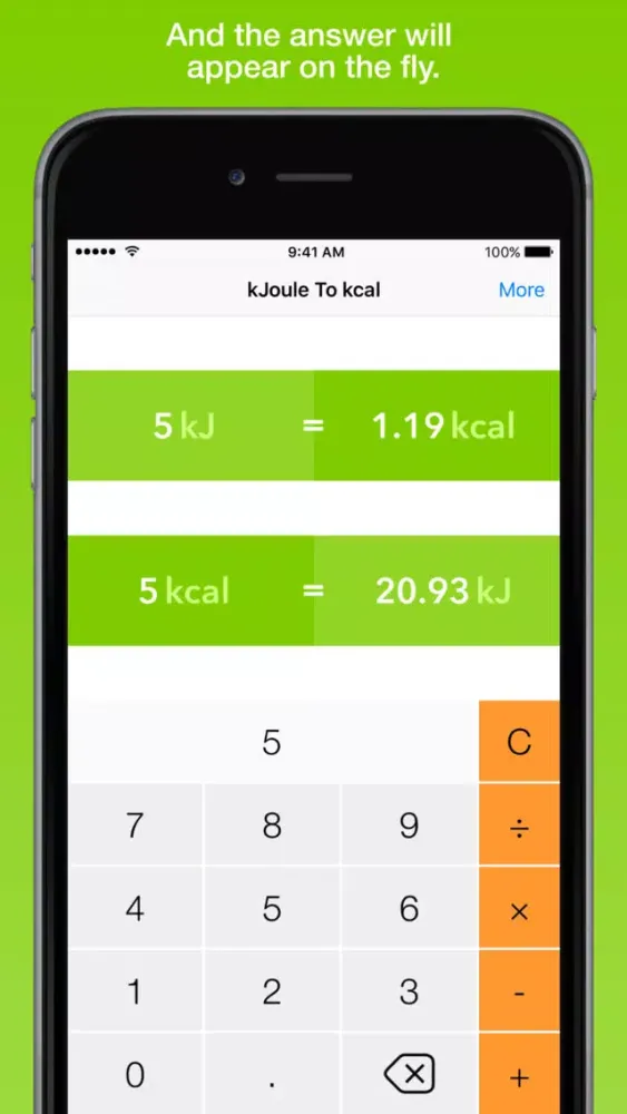 kJoule To kcal, the fastest energy converter 스크린샷