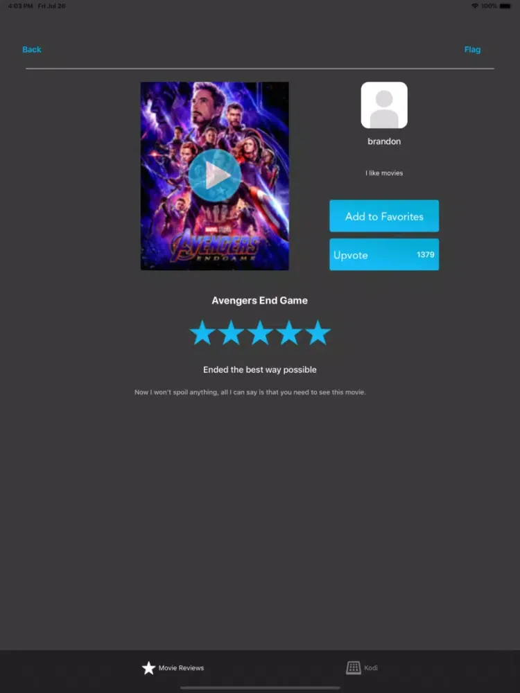 Movie Reviews for Kodi iPad  Screenshots