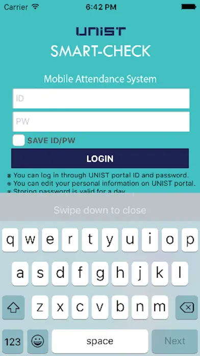 Zrzuty ekranu UNIST Mobile Attendance System