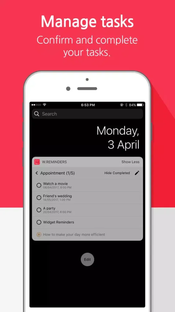 Capturas de tela do Widget Reminders