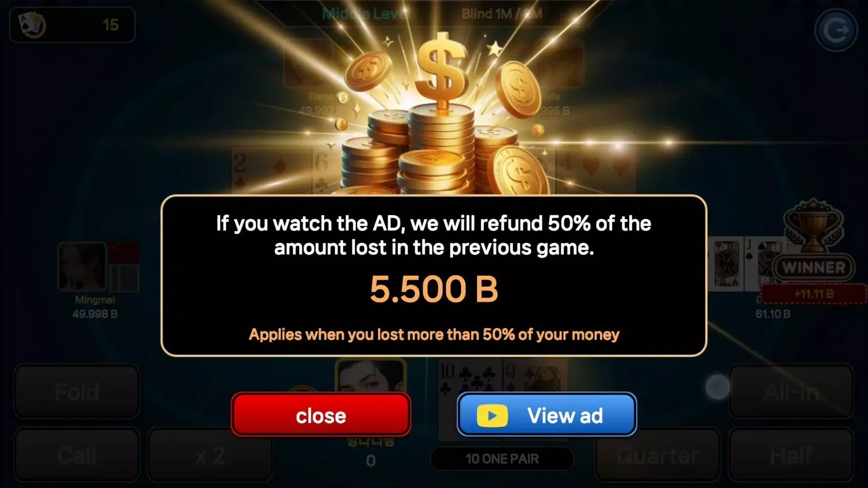 Ảnh chụp màn hình của AI Texas Holdem(Offline Poker)