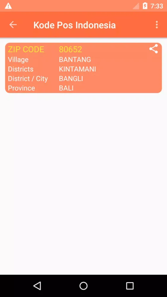 Tangkapan skrin Postal Code for Indonesia