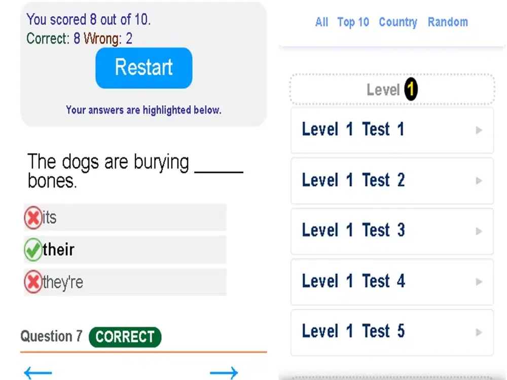 English Quizzes iPad  Screenshots