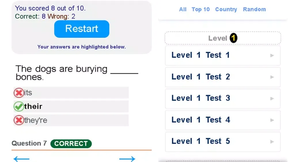 English Quizzes Screenshots