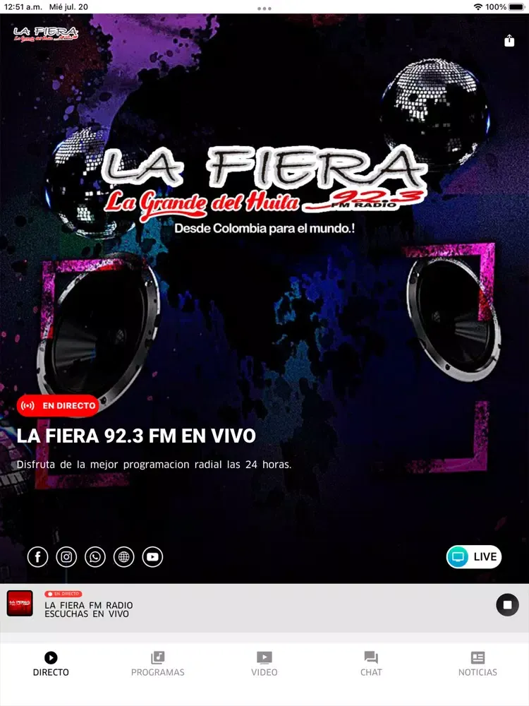 Tangkapan layar La Fiera FM Radio iPad 