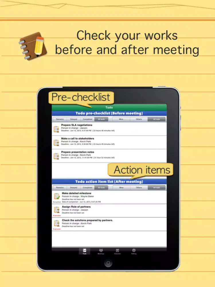 Smart meeting minutes Basic - Schedule check list iPad  Screenshots