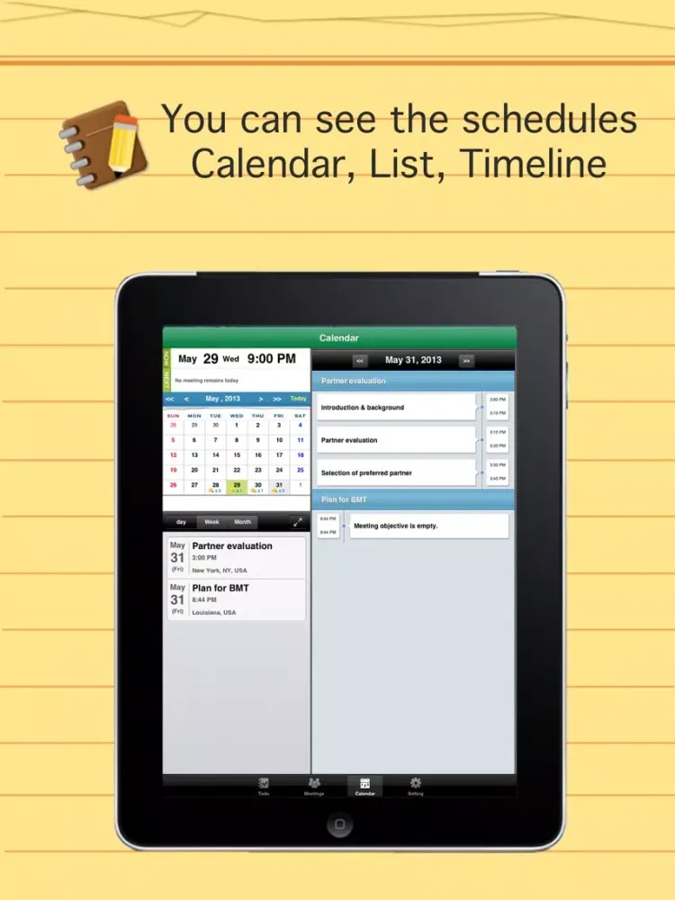 Smart meeting minutes Basic - Schedule check list iPad  Screenshots