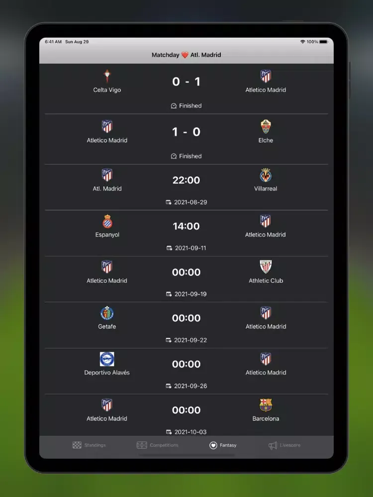 Tangkapan layar La Liga Football Scores iPad 
