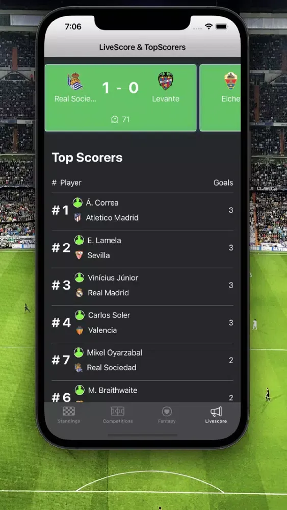 Tangkapan layar La Liga Football Scores