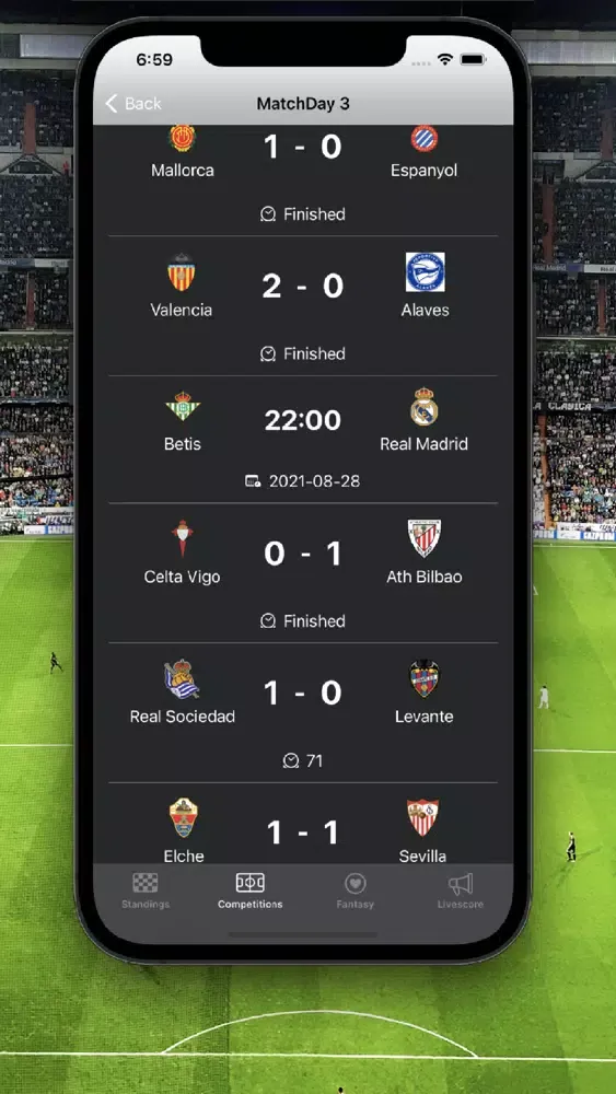 Tangkapan layar La Liga Football Scores