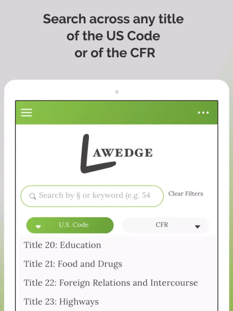 Tangkapan skrin LawEdge: US Code and CFR iPad 