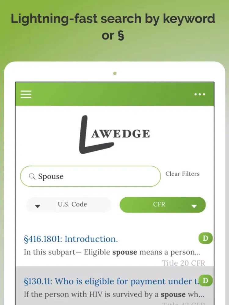 Tangkapan skrin LawEdge: US Code and CFR iPad 