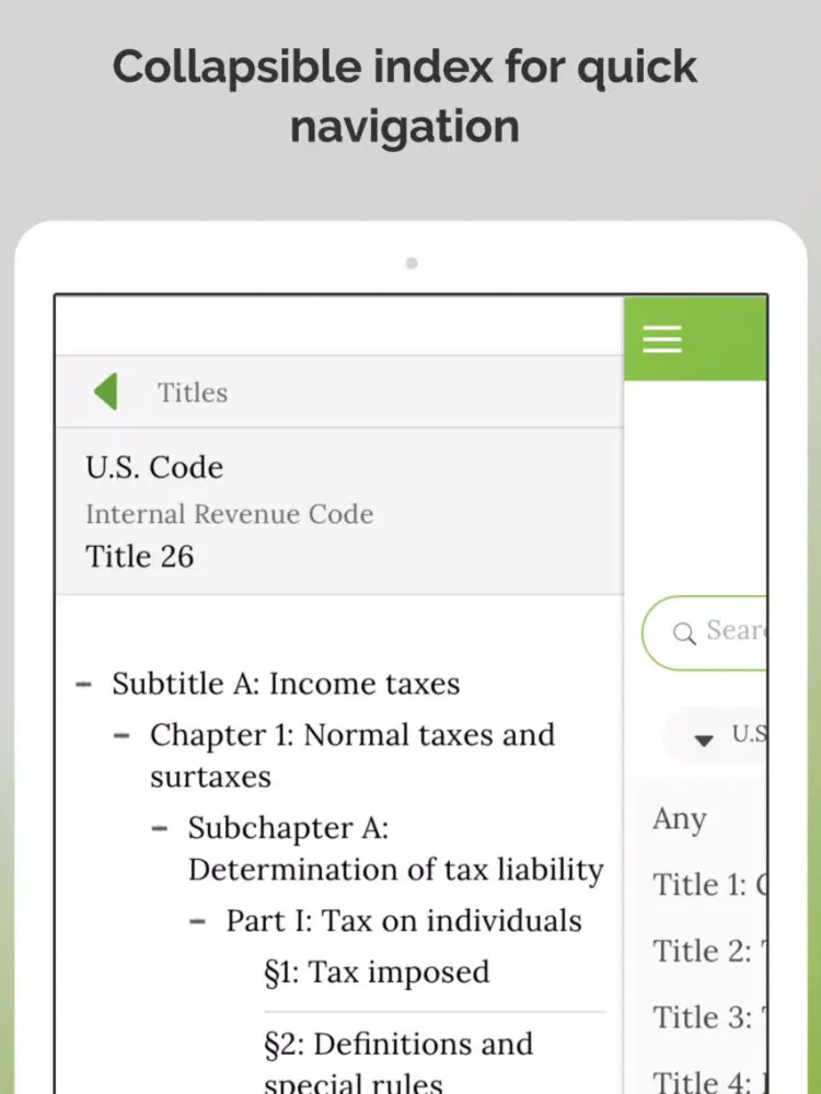 Tangkapan skrin LawEdge: US Code and CFR iPad 