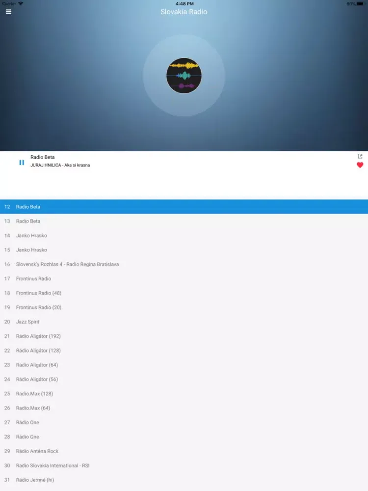 Ảnh chụp màn hình của Slovakia Radio Station: Slovak iPad 