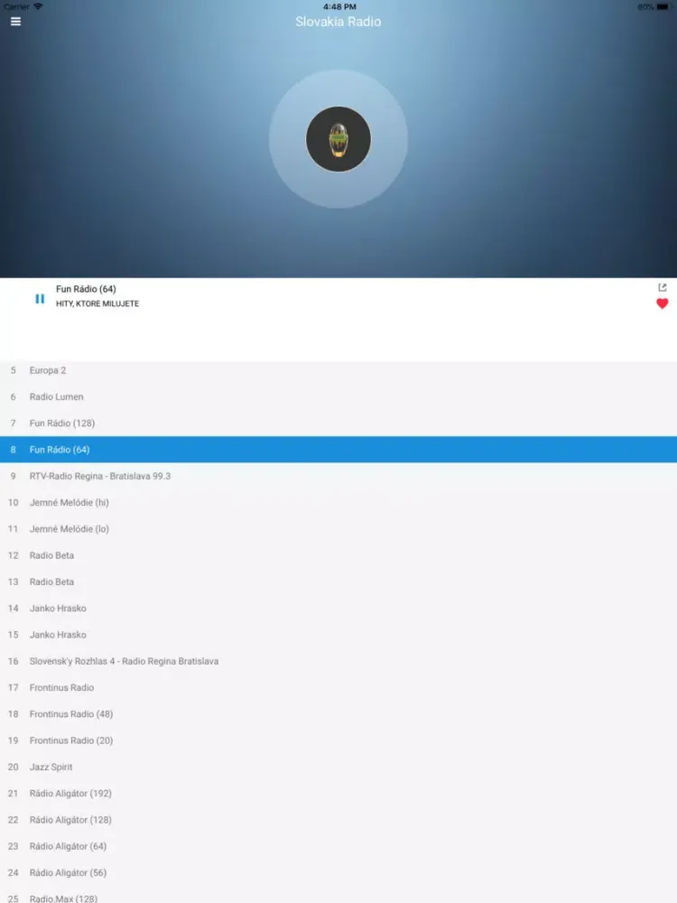 Ảnh chụp màn hình của Slovakia Radio Station: Slovak iPad 