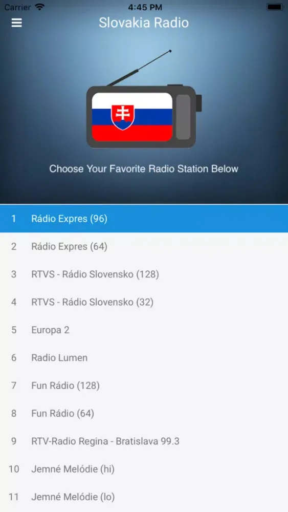 Ảnh chụp màn hình của Slovakia Radio Station: Slovak