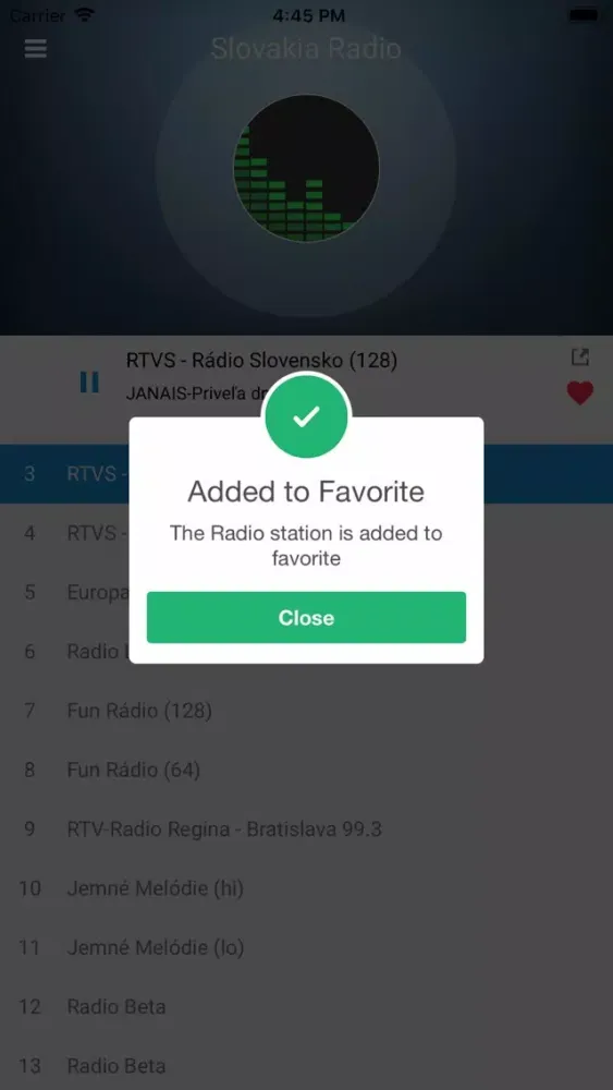 Ảnh chụp màn hình của Slovakia Radio Station: Slovak