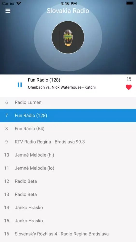 Ảnh chụp màn hình của Slovakia Radio Station: Slovak